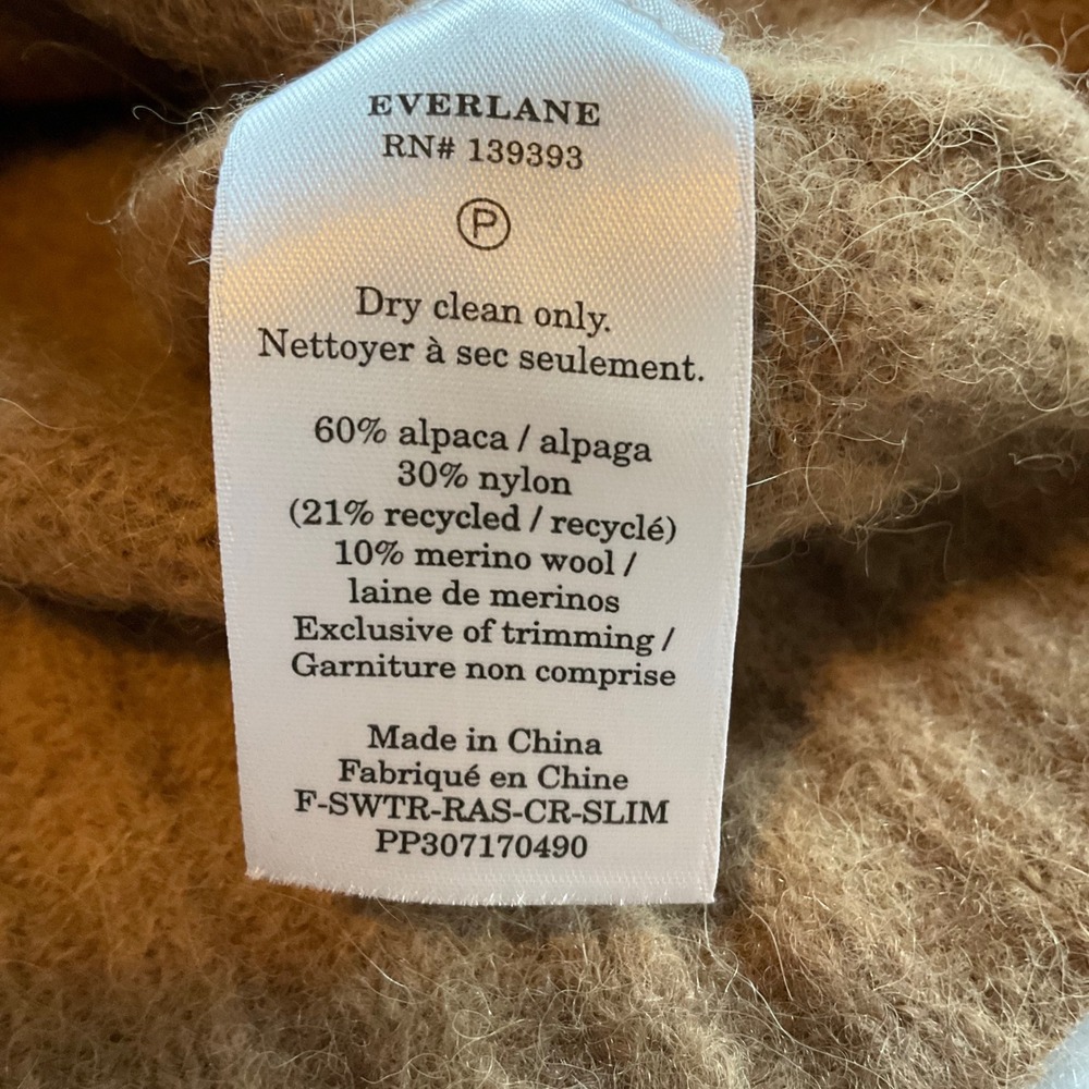 EVERLANE Mock‎ Neck Ribbed Trim Alpaca Blend Sweater Camel XXS - Picture 5 of 7